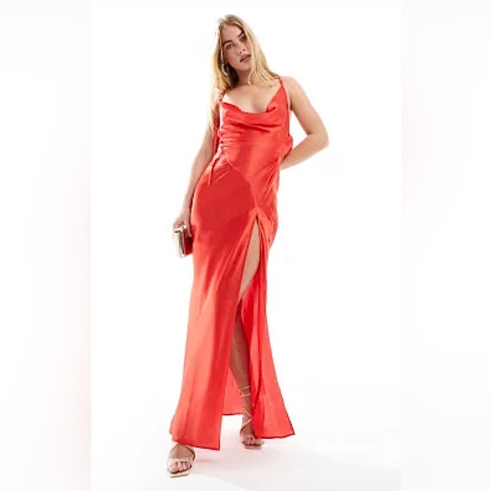 Elegant Red Satin Evening Gown